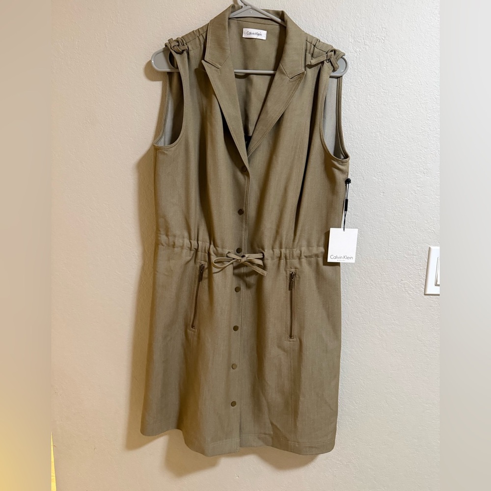 Calvin Klein Khaki Sleeveless Utility Shirt Dress Size 14 NWT